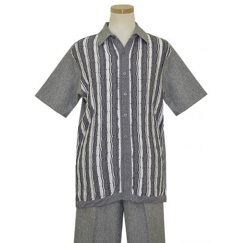 Pronti Grey / White Front Buttons 2 PC Knitted Outfit SP6063S